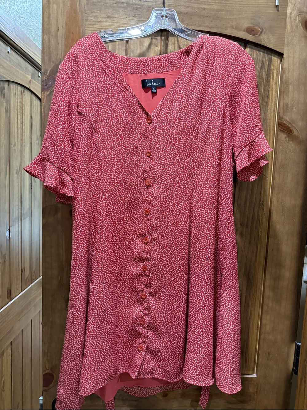 Lulu's Red Printed Button-Front Short Sleeve Dress